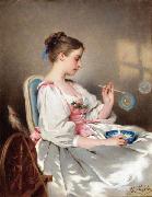 Charles Joshua Chaplin Blowing Bubbles painting